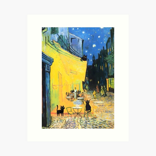 Item preview, Black Cats at Vincent Van Gogh's Cafe Terrace at Night designed and sold by outdoorway.