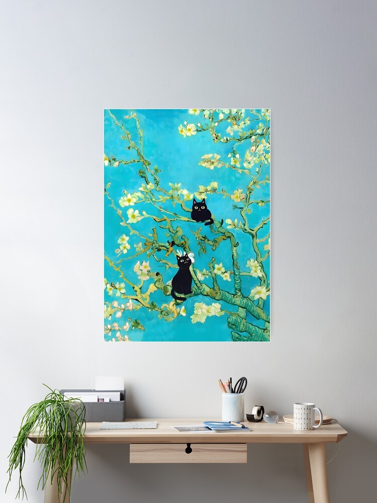 Thumbnail 1 of 3, Poster, Van Gogh Almond Blossoms Cat designed and sold by outdoorway.