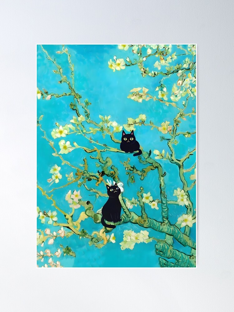 Thumbnail 2 of 3, Poster, Van Gogh Almond Blossoms Cat designed and sold by outdoorway.