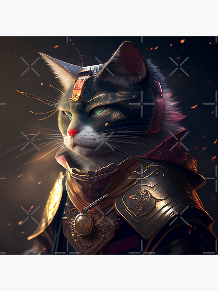 Sticker for Sale mit Japanische Samurai-Katze in Rüstung,  Fantasy-Kunstwerk von FantasySoul
