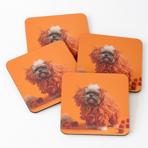 Item preview, Small dog in orange wool fringed dress. designed and sold by DigitalArties.