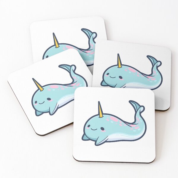 Item preview, Cute Kawaii Little Narwhal in Blue and Pink designed and sold by CozyKawaiiArt.