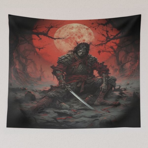 Item preview, "Red Moon over the Battlefield: A Samurai at the Twilight of Battle" designed and sold by Anthonny Barlan.