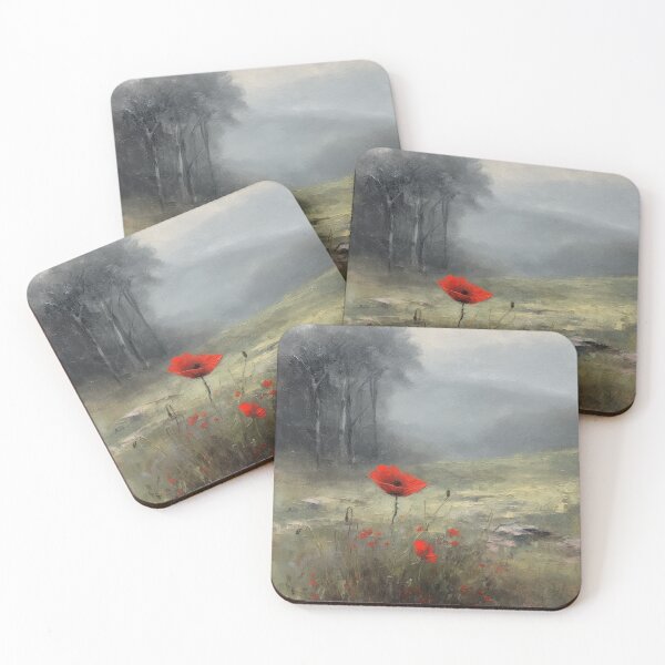Item preview, Soft Atmospheric Oil Painting, Misty Poppy in Scottish Landscape, Rustic Realism, Daguerreian Aesthetic, Shot on 70mm, Ferrania P30, Wall Art, Home Decor designed and sold by stateofhuman.