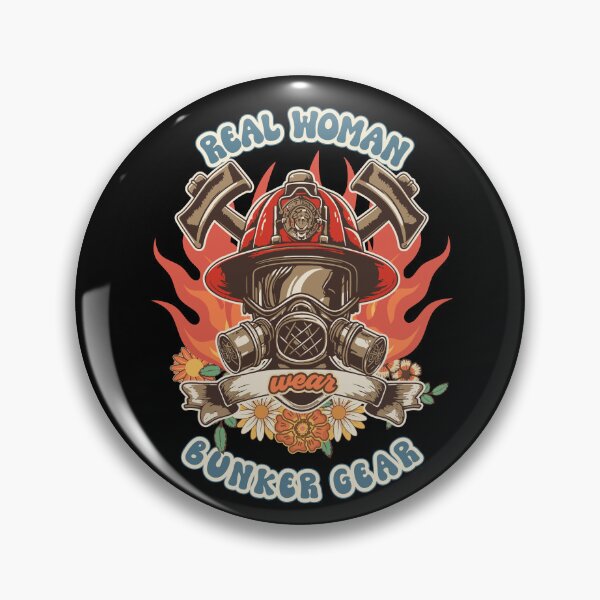 Item preview, Firefighter woman Fire girl floral groovy funny sarcastic quote Real woman wear bunker gear designed and sold by HomeCoquette.