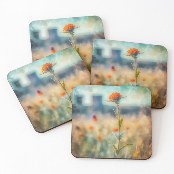 Item preview, Fine Art Orange Thistle in Field, Scottish Landscape Inspired, Light Teal & Crimson, UHD Image, Textural Exploration, Wall Art, Home Decor designed and sold by stateofhuman.