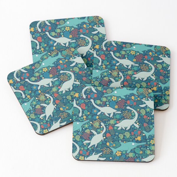 Item preview, Swimming with Plesiosaurs - Teal, green, red and mustard - cute prehistoric animal design by Cecca Designs designed and sold by Cecca-Designs.