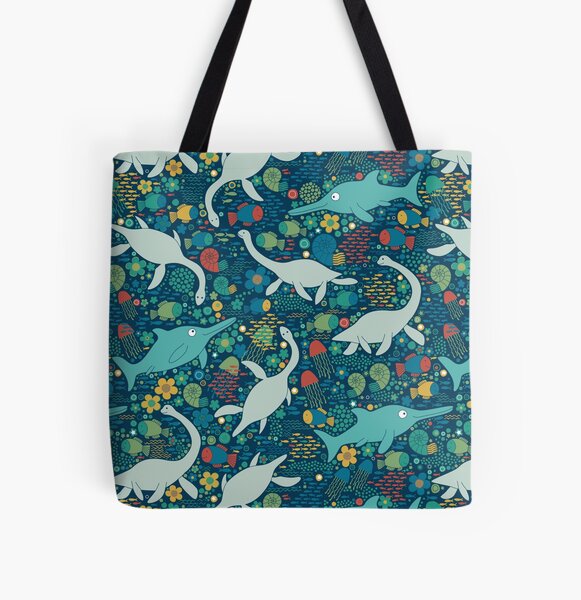 Item preview, Swimming with Plesiosaurs - Teal, green, red and mustard - cute prehistoric animal design by Cecca Designs designed and sold by Cecca-Designs.