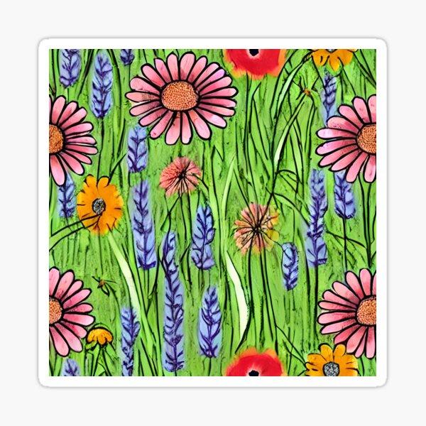 Colorful Flower Field | Bright Hues Illustration Sticker