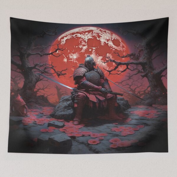 Item preview, "Red Moon over the Battlefield: A Samurai at the Twilight of Battle" designed and sold by Anthonny Barlan.