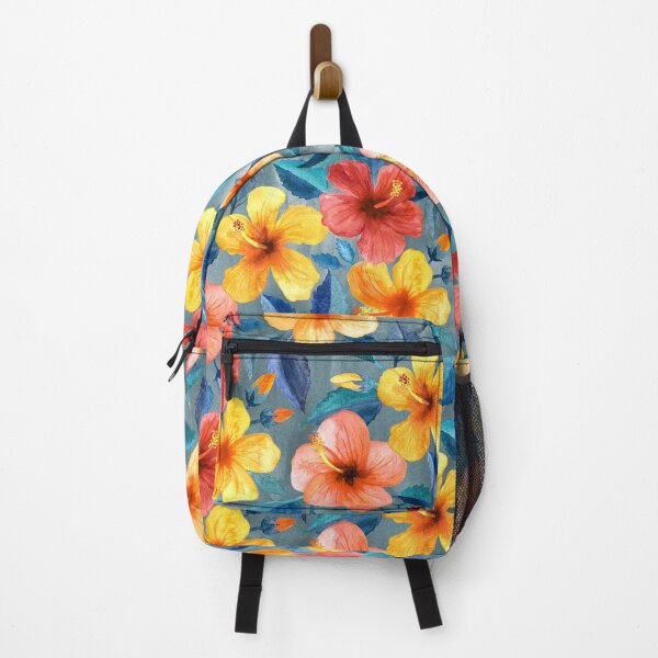 Item preview, Colorful Watercolor Hibiscus on Grey Blue designed and sold by micklyn.