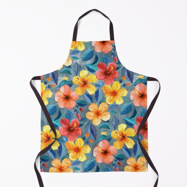 Item preview, Colorful Watercolor Hibiscus on Grey Blue designed and sold by micklyn.