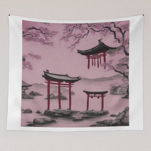 Item preview, A Brushstroke of Tranquility: Japanese Torii Gate in Chinese Ink and Wash designed and sold by RedArtG09.