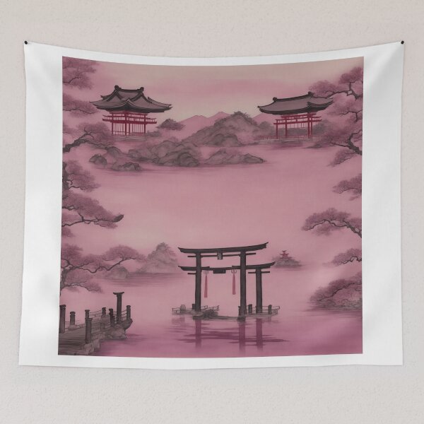 Item preview, Floating in Beauty: Chinese Ink and Wash Style with a Japanese Torii Gate designed and sold by RedArtG09.
