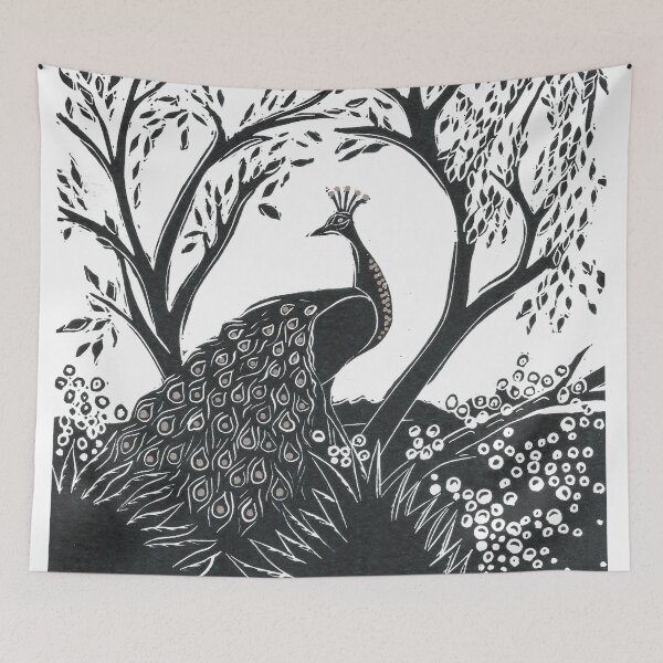 Item preview, Peacock Linocut in green designed and sold by Maddy Bennett.