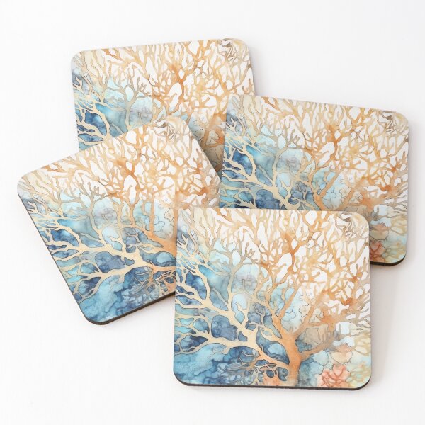 Item preview, Coral Symphony Watercolor in Orange and Blue designed and sold by Bebichic.