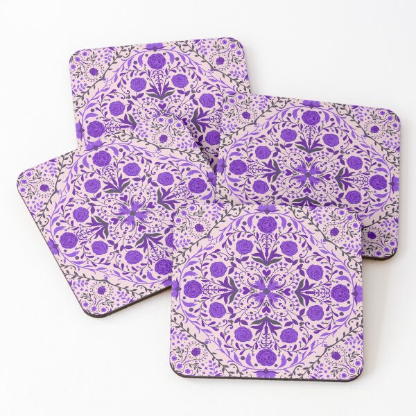 Item preview, Floral tiles in violet and cotton candy pink designed and sold by Katerina Mitkova Kirilova.