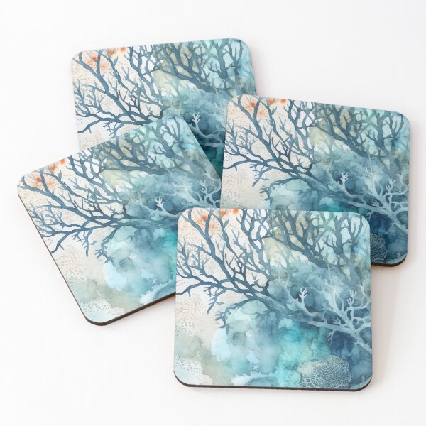 Item preview, Coral Symphony Watercolor in Teal Blue designed and sold by Bebichic.