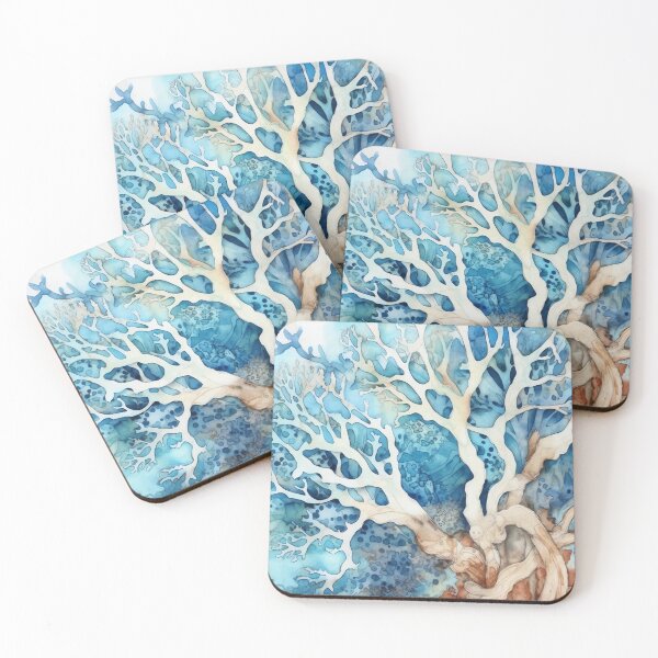 Item preview, Coral Symphony Watercolor in Orange and turquoise Blue II designed and sold by Bebichic.