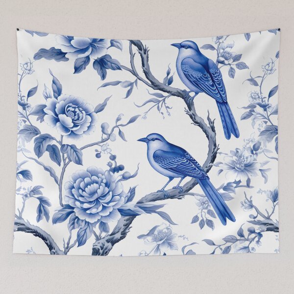 Item preview, Azure Song: Blue Porcelain Birds Pattern designed and sold by SweetRepeat.