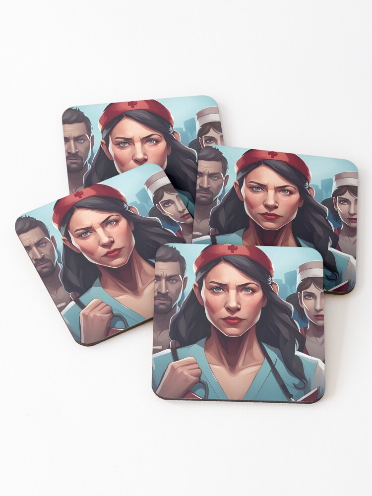 Thumbnail 1 of 5, Coasters (Set of 4), Protesting nurses designed and sold by Colin-Bentham.