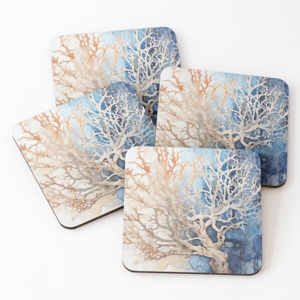 Item preview, Coral Symphony Calming Watercolor in Light Orange and Blue designed and sold by Bebichic.