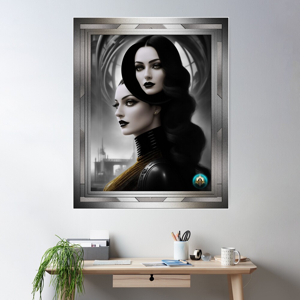 Her Hidden Thoughts Revealed Sci-Fi Beautiful AI Concept Art Portrait by Xzendor7 Wall Decor Poster