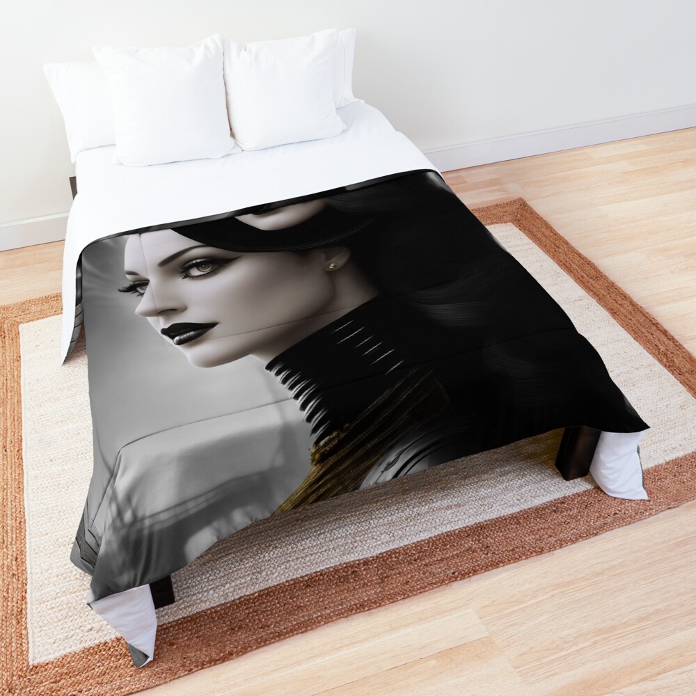 Her Hidden Thoughts Revealed Sci-Fi Beautiful AI Concept Art Portrait by Xzendor7 Comforter