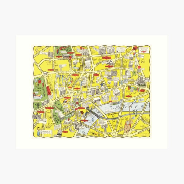 Vintage Illustrated Map Of London 1930 Art Print For Sale By Cutesy   Aps,504x498,small,transparent Pad,600x600,f8f8f8 