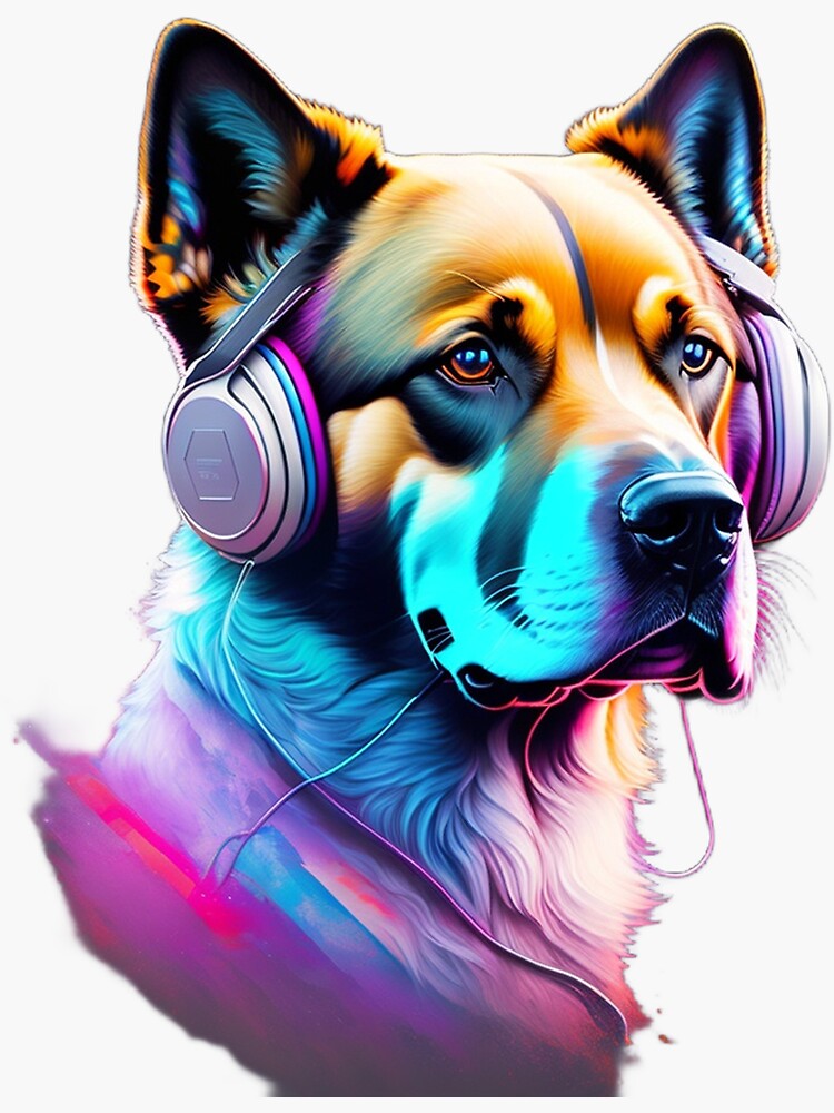 Dog Wearing Headphones Colorful Design' Sticker