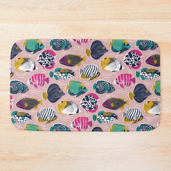 Item preview, Fin-tastic fishes // pale chestnut pink background fuchsia pink red yellow and teal quirky patterned angelfishes and other fishes  designed and sold by SelmaCardoso.