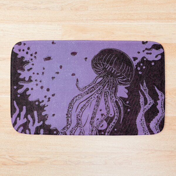 Item preview, Jellyfish Underwater Linocut in purple designed and sold by Maddy Bennett.