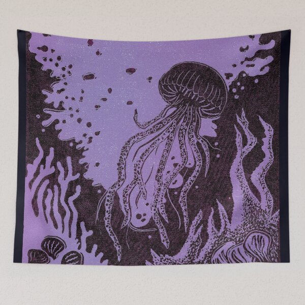 Item preview, Jellyfish Underwater Linocut in purple designed and sold by Maddy Bennett.