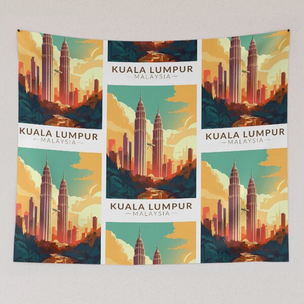 Item preview, Kuala Lumpur Malaysia Travel Art Vintage designed and sold by KrisSidDesigns.