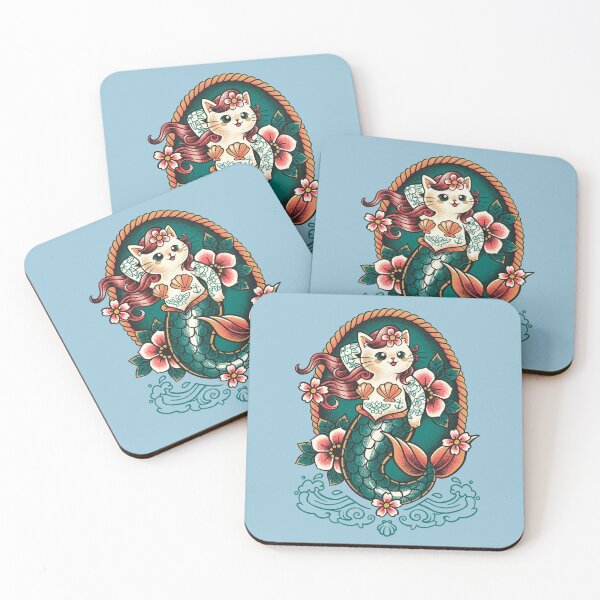 Item preview, mermaid cat tattoo designed and sold by NemiMakeit.