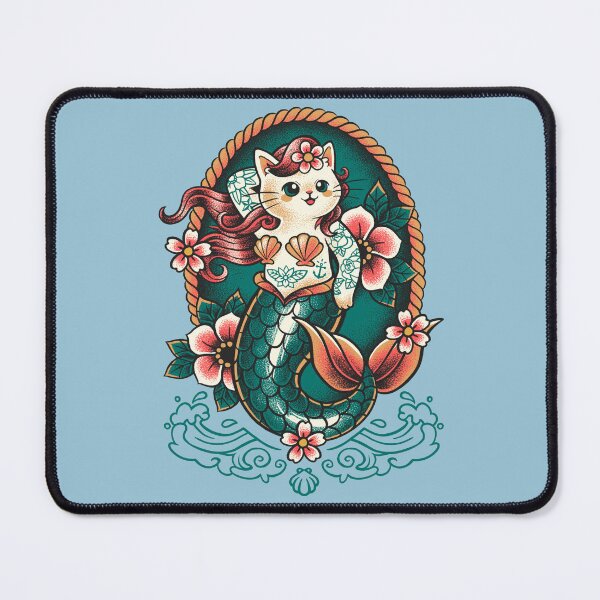 Item preview, mermaid cat tattoo designed and sold by NemiMakeit.