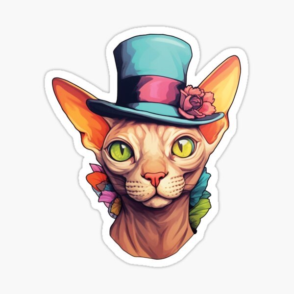 Sphynx Cat in Hat with Flowers Sticker