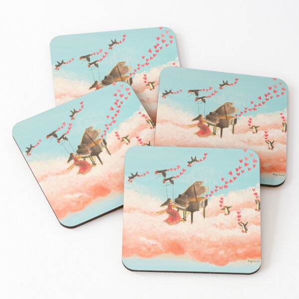 Item preview, Girl playing love music on piano in clouds with penguins designed and sold by PenguinGirl-Art.