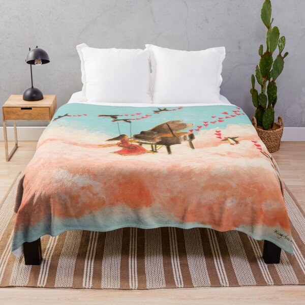 Item preview, Girl playing love music on piano in clouds with penguins designed and sold by PenguinGirl-Art.