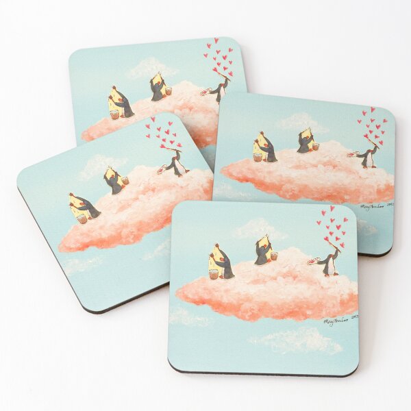Item preview, Three penguin artists on cloud painting the sky designed and sold by PenguinGirl-Art.