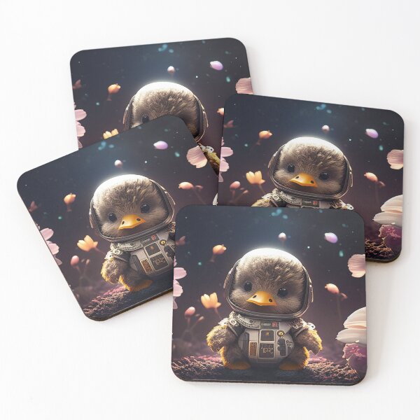 Item preview, A cute baby duck astronaut in space with floral and space background. designed and sold by HappyPrompt.