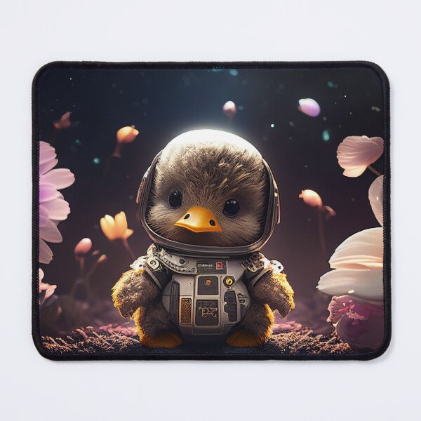 Item preview, A cute baby duck astronaut in space with floral and space background. designed and sold by HappyPrompt.