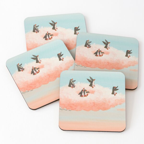 Item preview, Penguins on pink cloud sailing across a blue and pink sky designed and sold by PenguinGirl-Art.