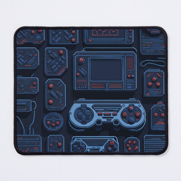 Item preview, a pixelart representation of a classic game console with iconic controllers and game cartridges, set against a retro-themed background featuring nostalgic 80s patterns and neon accents designed and sold by Art Store Stickers.