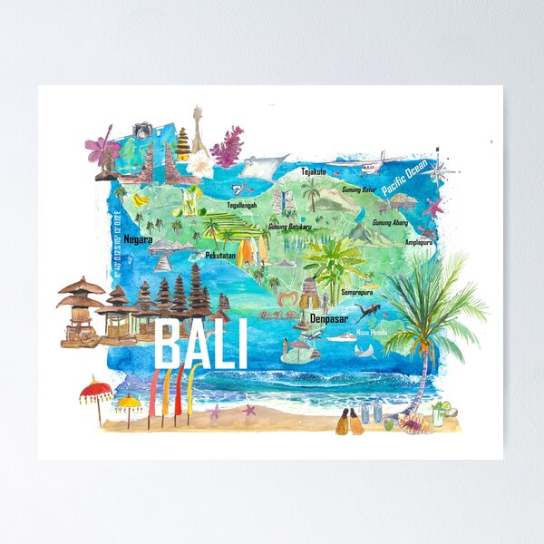Item preview, Bali Illustrated Island Travel Map with Tourist Highlights of Indonesia designed and sold by artshop77.
