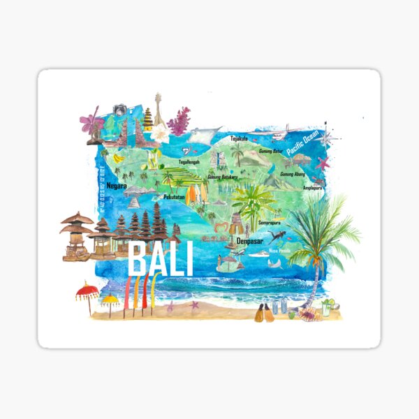 Item preview, Bali Illustrated Island Travel Map with Tourist Highlights of Indonesia designed and sold by artshop77.
