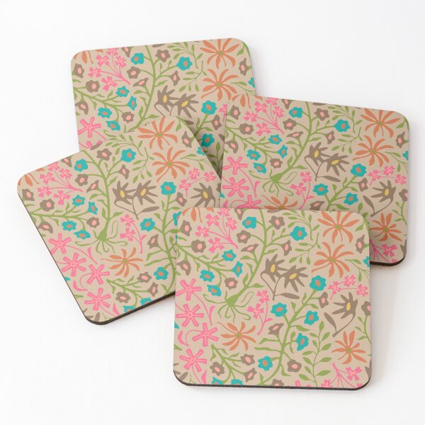 Item preview, FLORIBUNDA Garden Party Flat Lay Abstract Floral Botanical Pattern in Warm Earthy Multi-Colours on Sand Beige - UnBlink Studio by Jackie Tahara designed and sold by Jackie Tahara of UnBlink Studio.