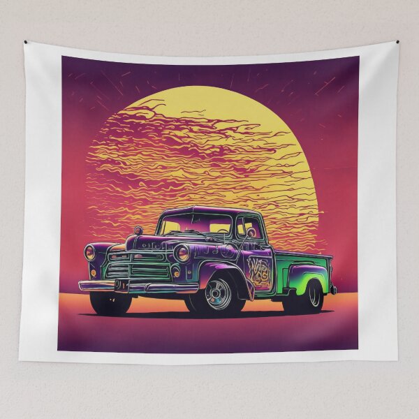Item preview, Sunset Thrills: T-Shirt Design Showcasing an Old Pickup Truck from a Sideways Perspective designed and sold by RedArtG09.