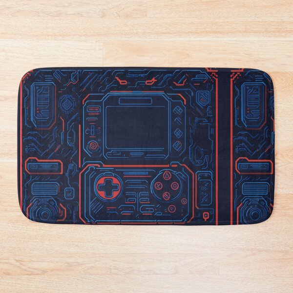 Item preview, a pixelart representation of a classic game console with iconic controllers and game cartridges, set against a retro-themed background featuring nostalgic 80s patterns and neon accents designed and sold by Art Store Stickers.