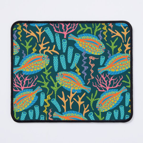 Item preview, TROPICAL ZONE Coral Reef Fish Undersea Ocean Sea Creatures in Bright Multi-Colours on Dark Teal Blue - UnBlink Studio by Jackie Tahara designed and sold by Jackie Tahara of UnBlink Studio.